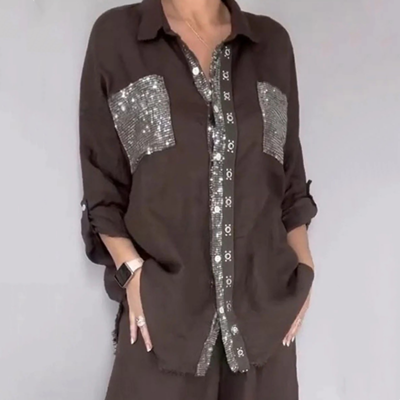 ✨Set aus Pailletten-Bluse und Hose mit weitem Bein für Damen
