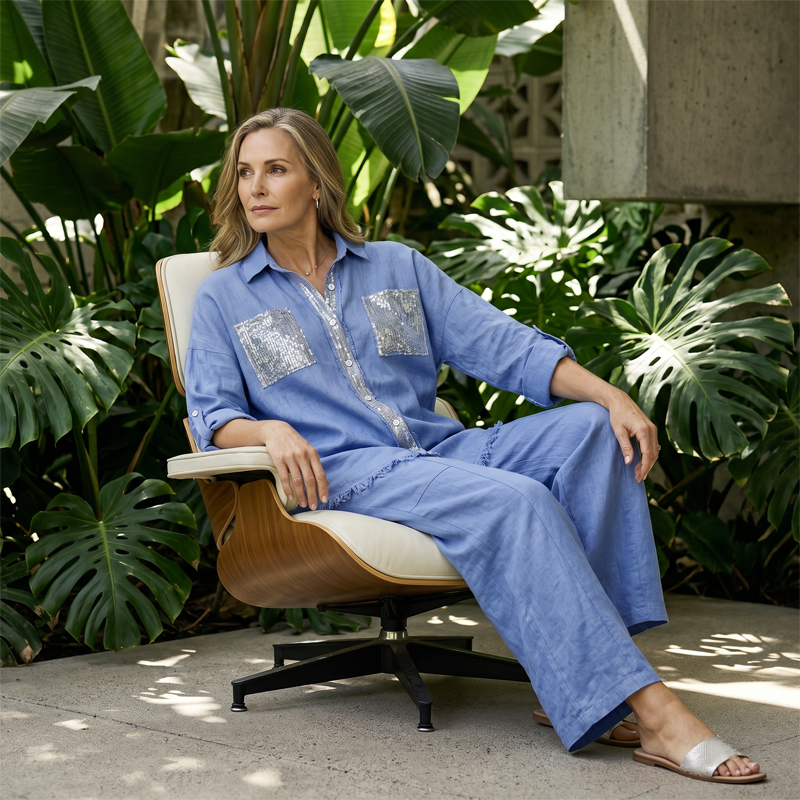 ✨Set aus Pailletten-Bluse und Hose mit weitem Bein für Damen