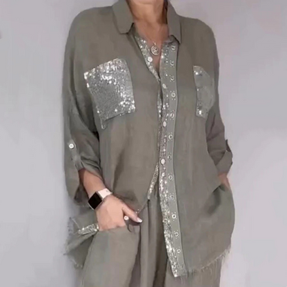 ✨Set aus Pailletten-Bluse und Hose mit weitem Bein für Damen