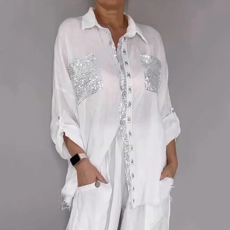 ✨Set aus Pailletten-Bluse und Hose mit weitem Bein für Damen