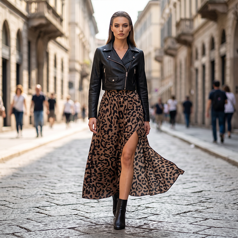 🌸 JETZT 50% RABATT! 🌸 Damen Maxirock mit Leopardenmuster und hohem Schlitz