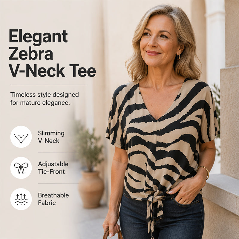 NURIA | CAMISETA DE CEBRA CON ESCOTE EN V Y NUDO