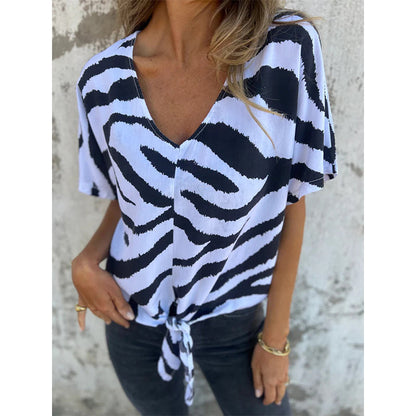 NURIA | CAMISETA DE CEBRA CON ESCOTE EN V Y NUDO