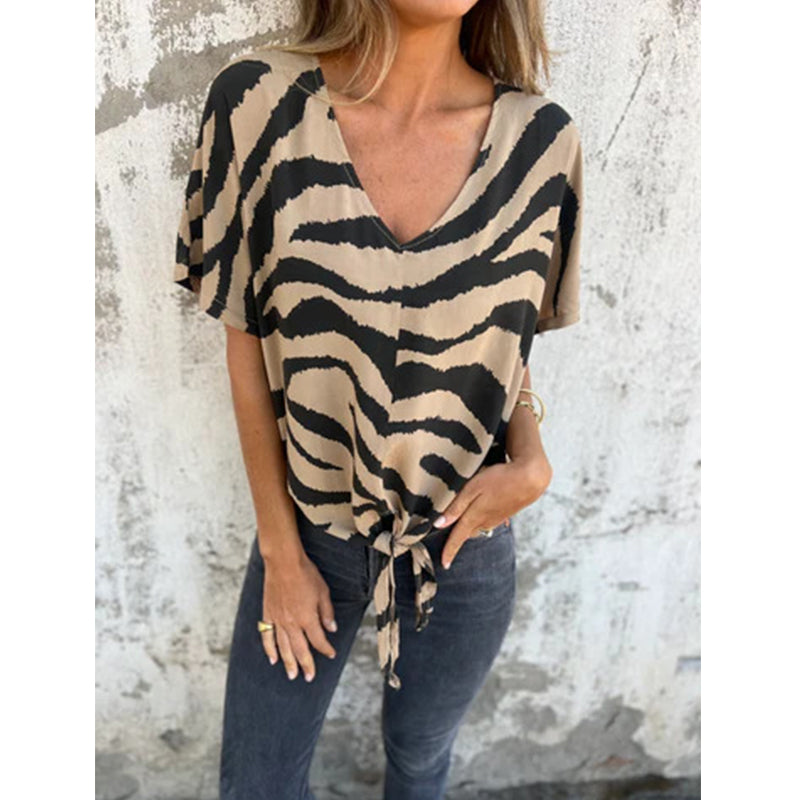 NURIA | CAMISETA DE CEBRA CON ESCOTE EN V Y NUDO