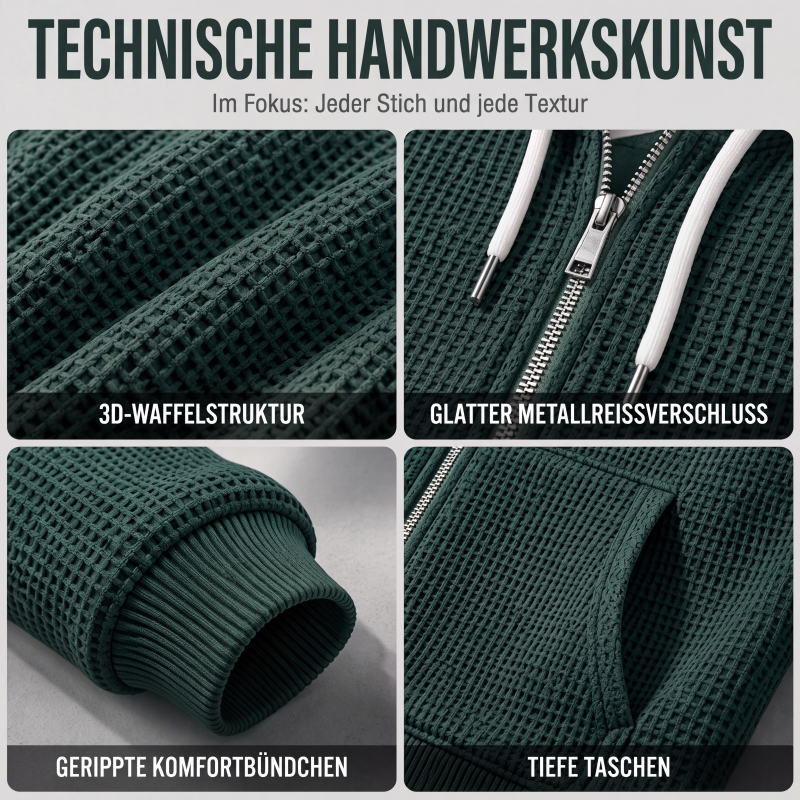 📢📢50%Rabatt!!!🎉✨Herren-Waffelstrick-Kapuzenpullover mit durchgehendem Reißverschluss
