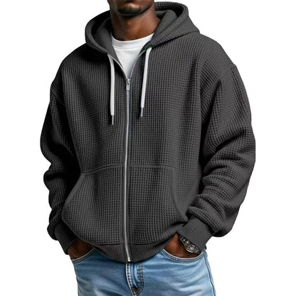 📢📢50%Rabatt!!!🎉✨Herren-Waffelstrick-Kapuzenpullover mit durchgehendem Reißverschluss
