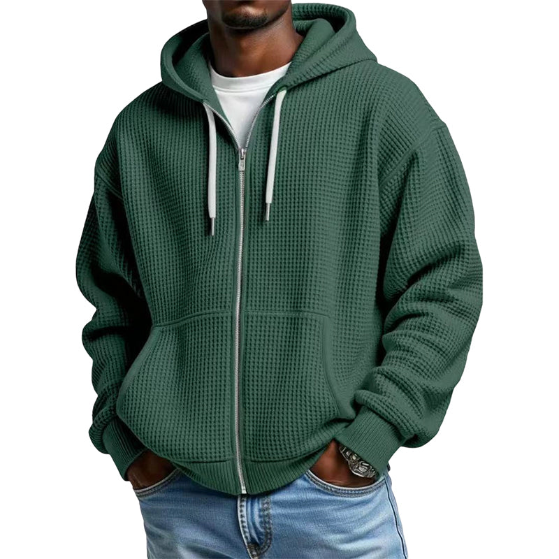 📢📢50%Rabatt!!!🎉✨Herren-Waffelstrick-Kapuzenpullover mit durchgehendem Reißverschluss