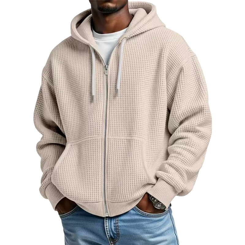 📢📢50%Rabatt!!!🎉✨Herren-Waffelstrick-Kapuzenpullover mit durchgehendem Reißverschluss
