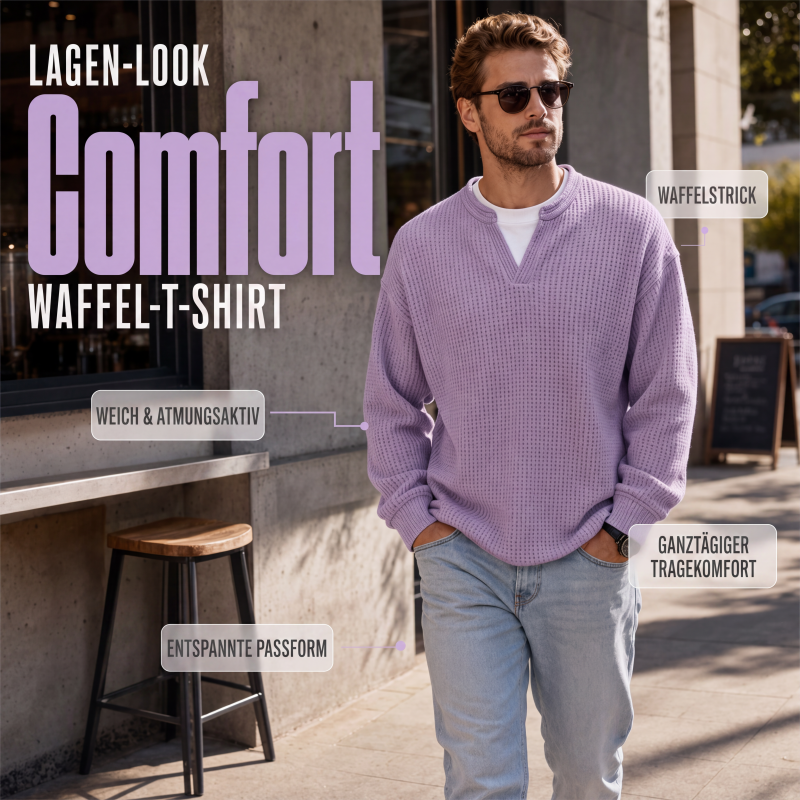 ✨ 50 % RABATT – Herren Waffel-T-Shirt im Layer-Look | Bequemer Alltagsstil mit eleganter Struktur 👚