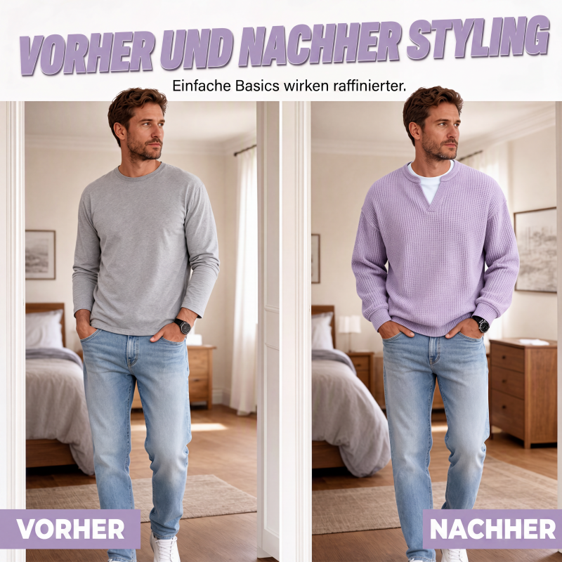 ✨ 50 % RABATT – Herren Waffel-T-Shirt im Layer-Look | Bequemer Alltagsstil mit eleganter Struktur 👚