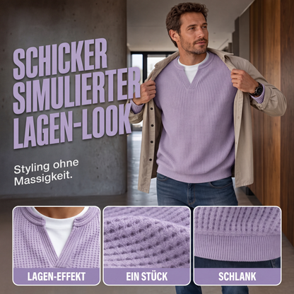 ✨ 50 % RABATT – Herren Waffel-T-Shirt im Layer-Look | Bequemer Alltagsstil mit eleganter Struktur 👚