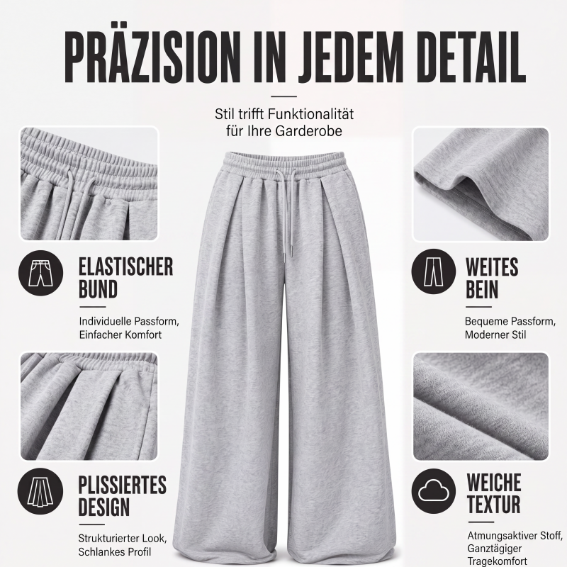 Legere plissierte Weite-Bein-Sweathose für Damen