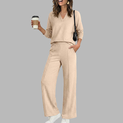 👚🌸50%Rabatt!!!🛍️✨Legeres V-Ausschnitt-Oberteil & Weithosen für Damen