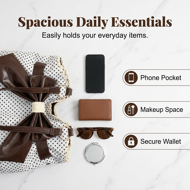 📢📢50%Rabatt!!!🎉✨Damen elegante Schultertasche mit Polka-Dots, Spitze und Schleife
