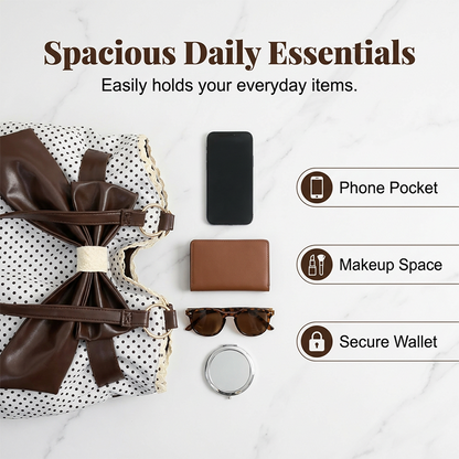 📢📢50%Rabatt!!!🎉✨Damen elegante Schultertasche mit Polka-Dots, Spitze und Schleife