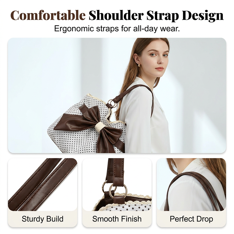 📢📢50%Rabatt!!!🎉✨Damen elegante Schultertasche mit Polka-Dots, Spitze und Schleife