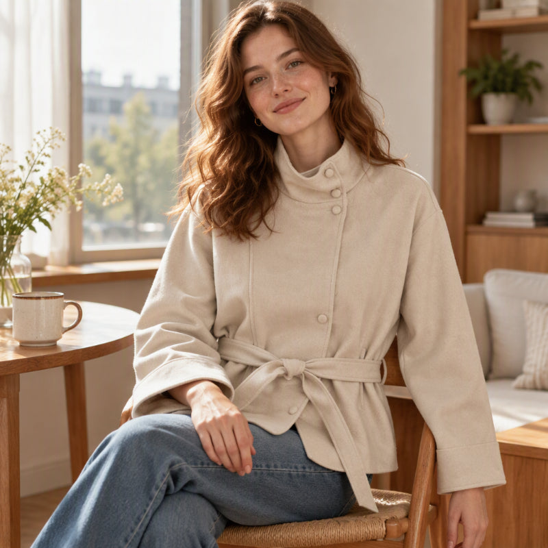 SILVIA | CHAQUETA CON CUELLO ALTO Y CINTURÓN