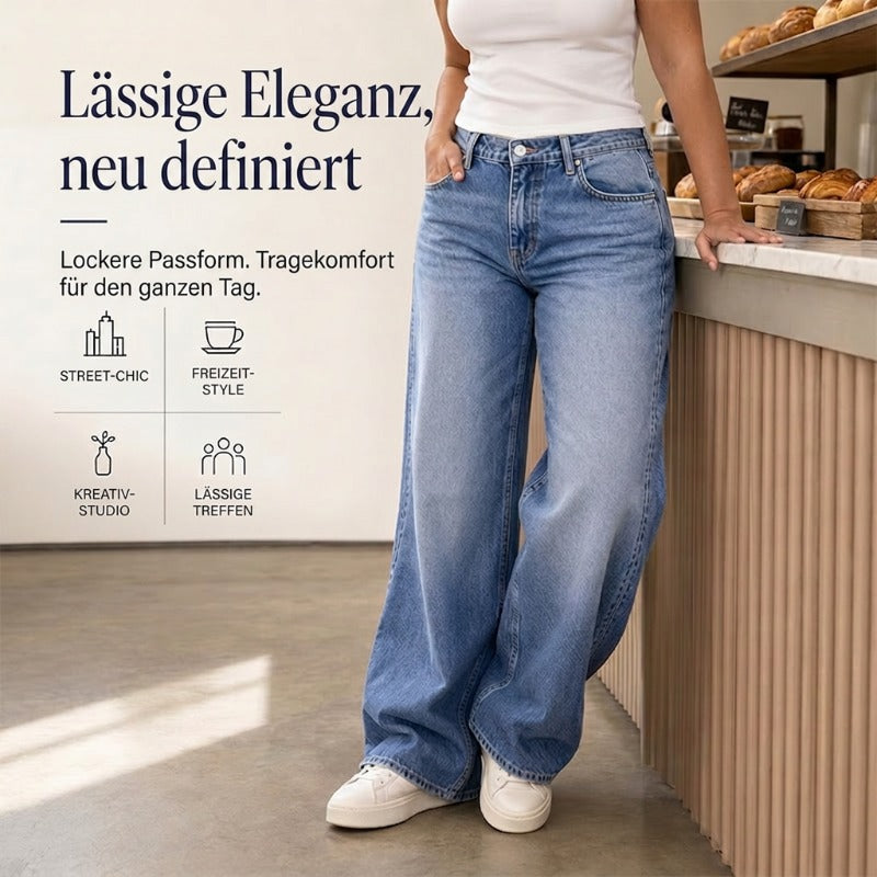 👖Mühelos schicke, locker sitzende Jeans mit weitem Bein